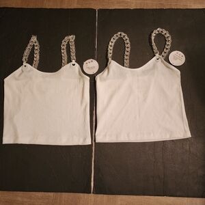 Fct With Love Basics White Tank Top Plastic Chain Link Straps Size L NWT (2)
